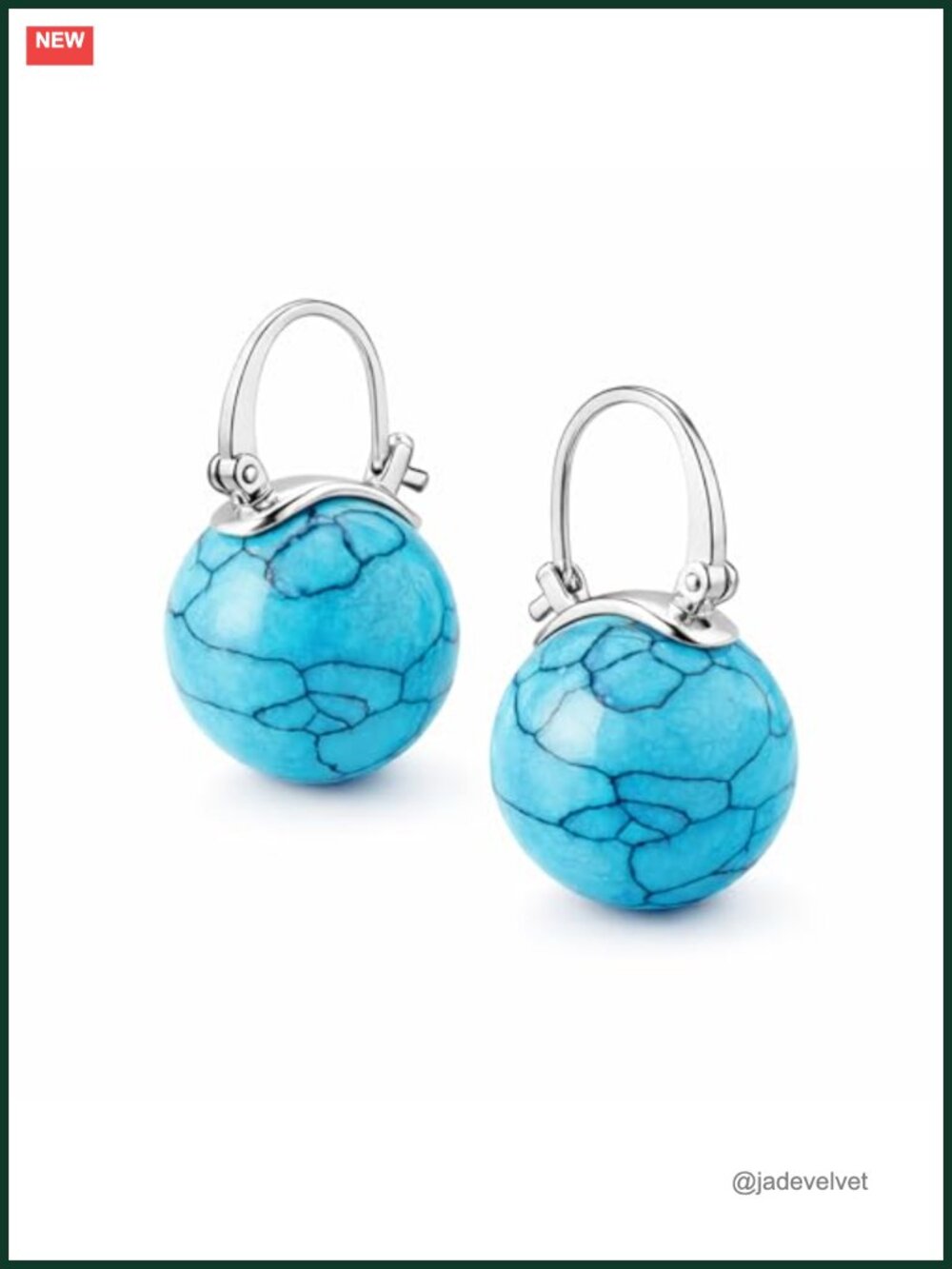 Natural Turquoise Huggie Hoop Earrings Gold Plated Hypoallergenic